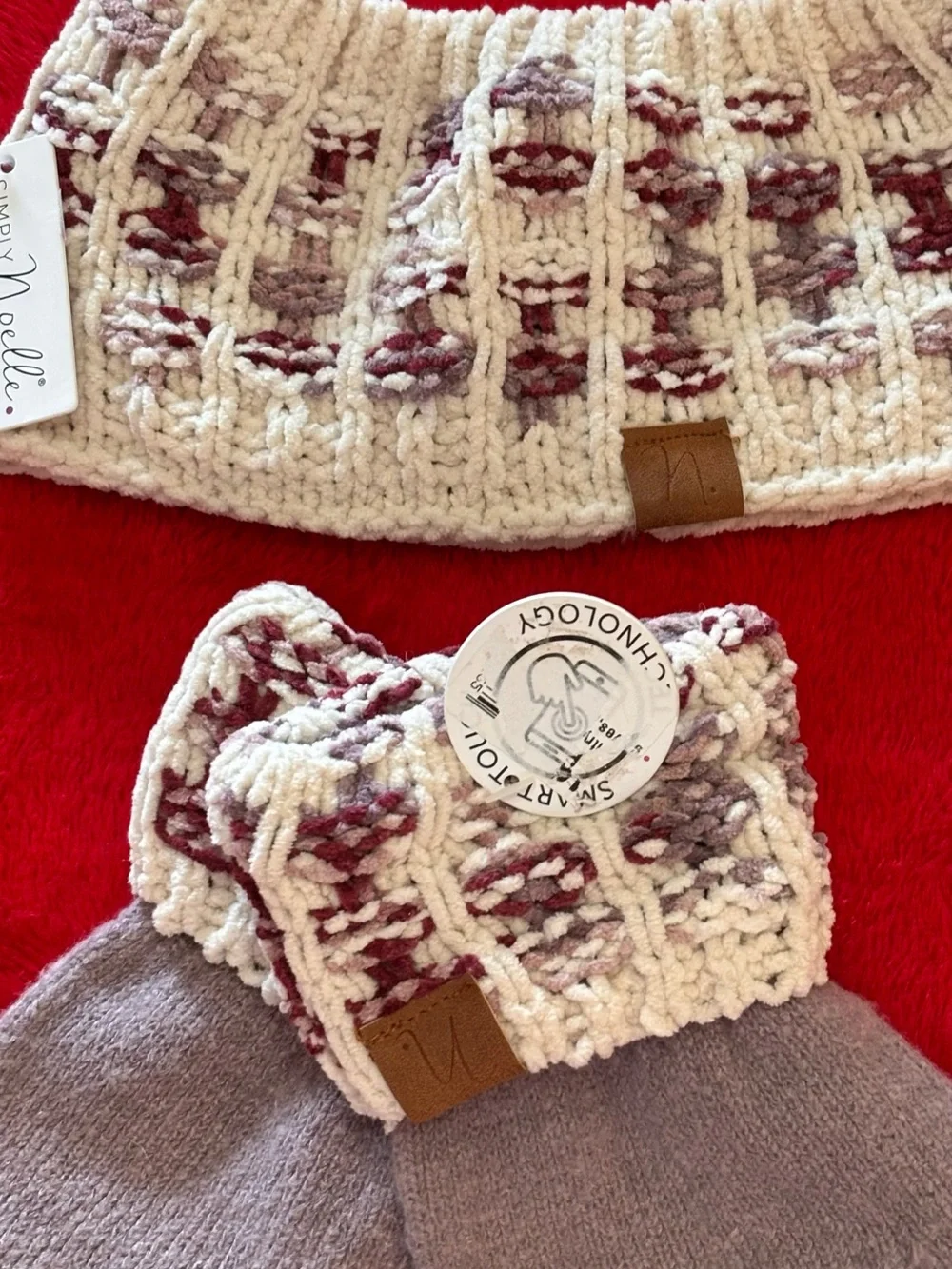 Cozy Comfort Matching Knit Headband & Gloves Set - Cream & Mauve
